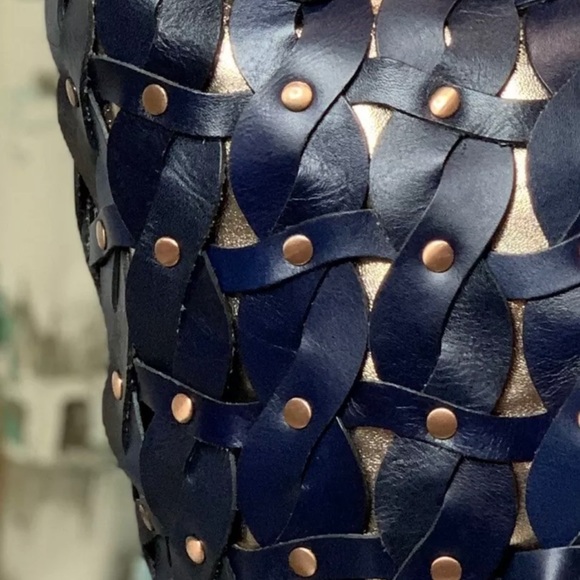 PATRICIA NASH Navy Leather Twisted Braid Mizzana Tote NWT - Picture 8 of 11